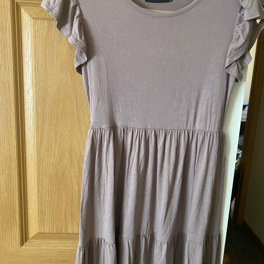SOLD!!! Brit & Bri Ruffle Sleeve Dress in Taupe